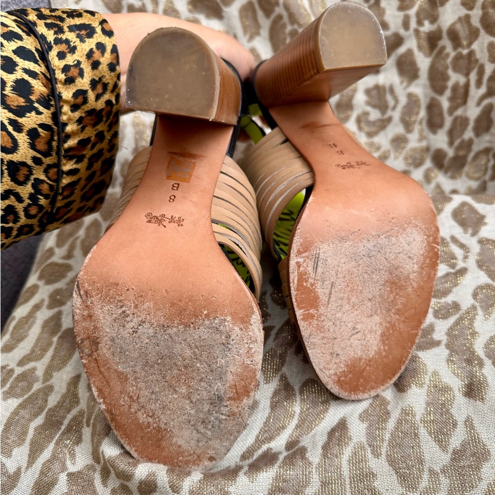 Coach Lorrie Black and Tan Woven Block Heels - Picture 5 of 7